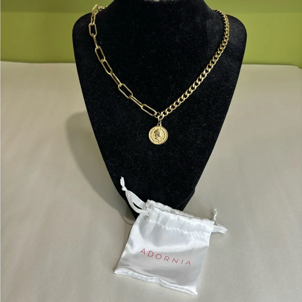 Adornia Water Resistant Mixed Chain Gold Coin Necklace New - Picture 3 of 8